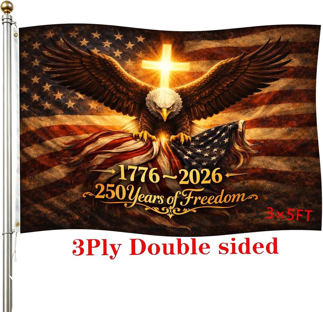 250th Anniversary USA Double Sided 3-Ply Flag for outside,We The People 1776-2026 Patriotic Yard,American Flag 250 Year Anniversary House Banner