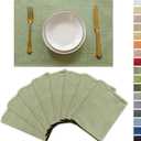 Demetex Cloth Green Placemats Set of 8 Heat Resistant Table Plate Mat Washable Linen Placemat for Kitchen Dining Tables, 13x19 inch, Grass Green
