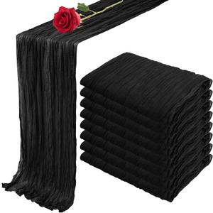 8 Pack 10Ft Black Cheesecloth Table Runner 35x120 Inches Boho Gauze Rustic Cheese Cloth Table Runners, Lightweight Sheer Soft Table Runner for Wedding Bridal Shower Holiday Party Table Decor