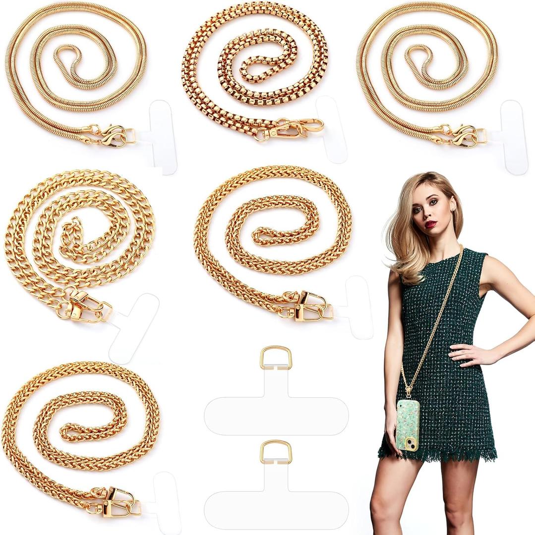 Patelai 6 Pcs Crossbody Phone Strap Metal Cell Phone Chain Crossbody Lanyard with Lanyard Patches for Women Compatible with Universal Cases 47 Inch