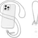 ROCONTRIP Metal Phone Chain Set Including Crossbody Phone Lanyard and Wrist Strap with 2*Tether Tabs Detachable iPhone Chain Strap Non-rust,Unbreak iPhone Wristlet Strap for Women Travel Essentials (Extended, Silver)