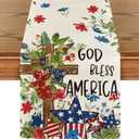 Artoid Mode Cross Star Floral Patriotic 4th of July Table Runner, Memorial Day Kitchen Dining Table Decoration for Home Party Decor 13x108 Inch