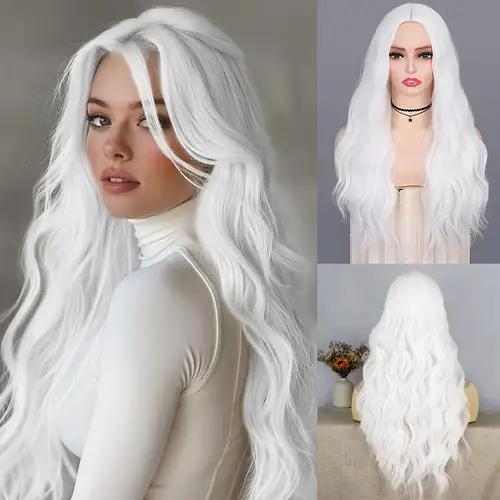 White  Long Straight White Wigs for Women Cosplay Wigs for Gril Natural Hairline Heat Resistant Synthetic Wig for Daily for Cosplay Party Halloween