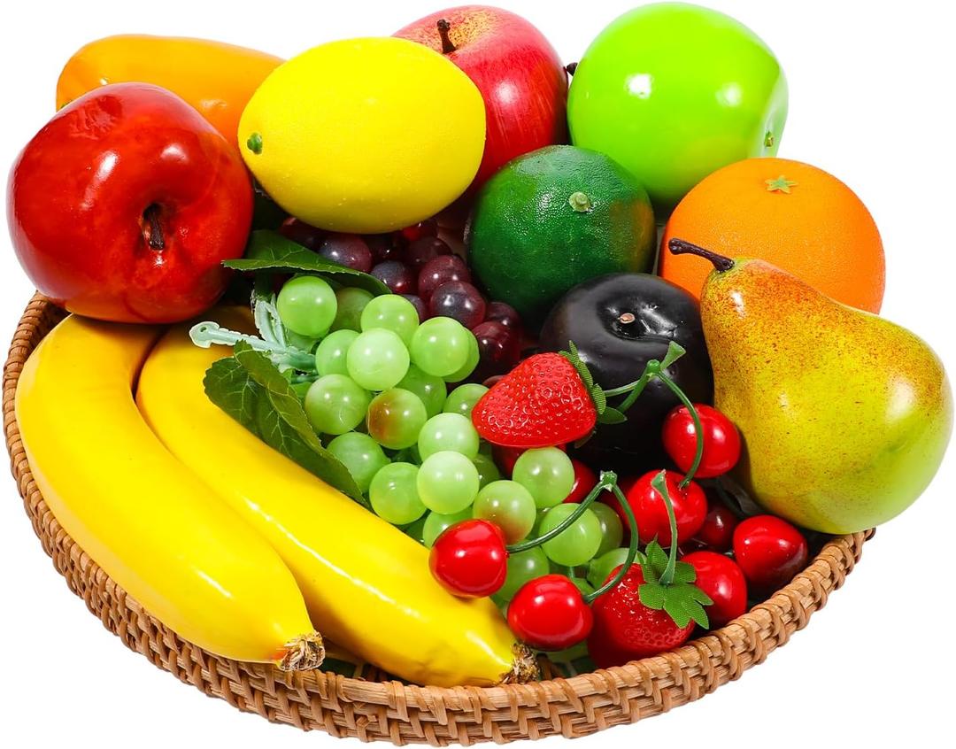 20 Pcs Artificial Fruit Pack Look Real Frutas Fake Fruit Decorativas Realistic Table Display Simulation for Decoration Home Kitchen Fake Strawberry Apple Grapes Mixture Fruits