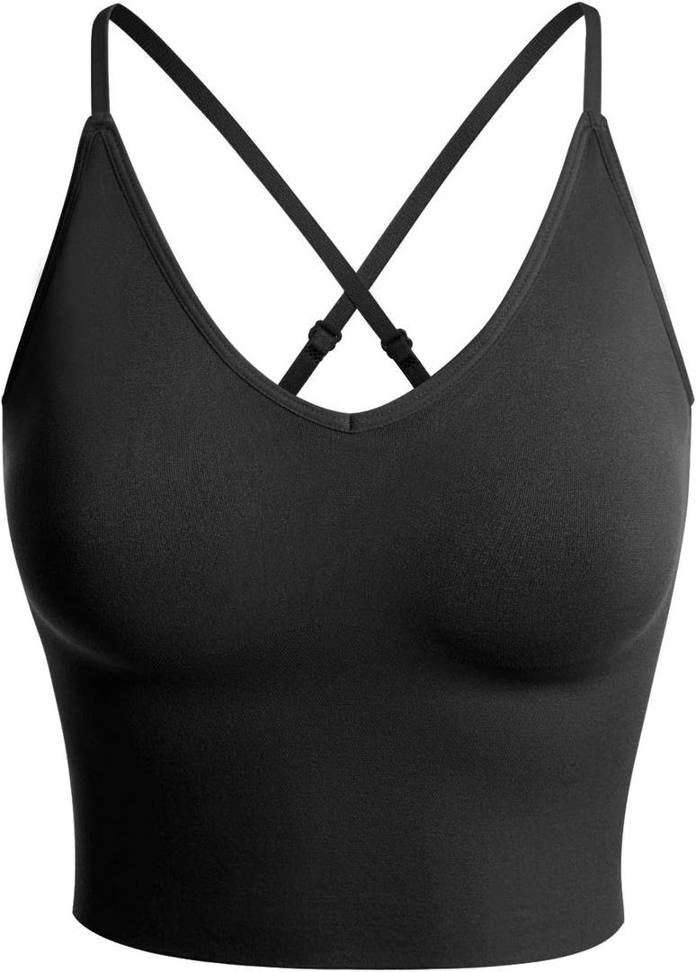 Design by Olivia Women's Casual Seamless Padded Workout Sports Bra Cami Cropped Yoga Tank Top with Adjustable Straps (Large-X-Large, Black)