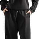 SUUKSESS Women Modal Fall 2 piece outfits Oversized Sweatshirt Wide Leg Pants (Large, Black)