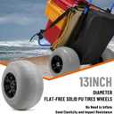 Beach Fishing Carts, 13 Big Balloon Wheels Flat-Free Solid PU Tires for Sands, 165LBS Loading Folding Sand Cart & 33.1" to 51.6" Adjustable Height, Beach Buggy Cart w/Storage Bag, NO Rust