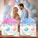 3 x Gender Reveal Gift Bag Blue Pink Boy or Girl Paper Bag with Wrapping Paper Card What Will Baby Be Party Decoration Ballon Treat Candy Bag for Baby Shower Gender Reveal Birthday Party Supplies