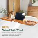Teak Bathtub Tray, Bath Caddy with Wine Glass Holder, Phone Dock & Book Stand | Hands-Free Reading & Ultimate Spa Relaxation Experience-Natural