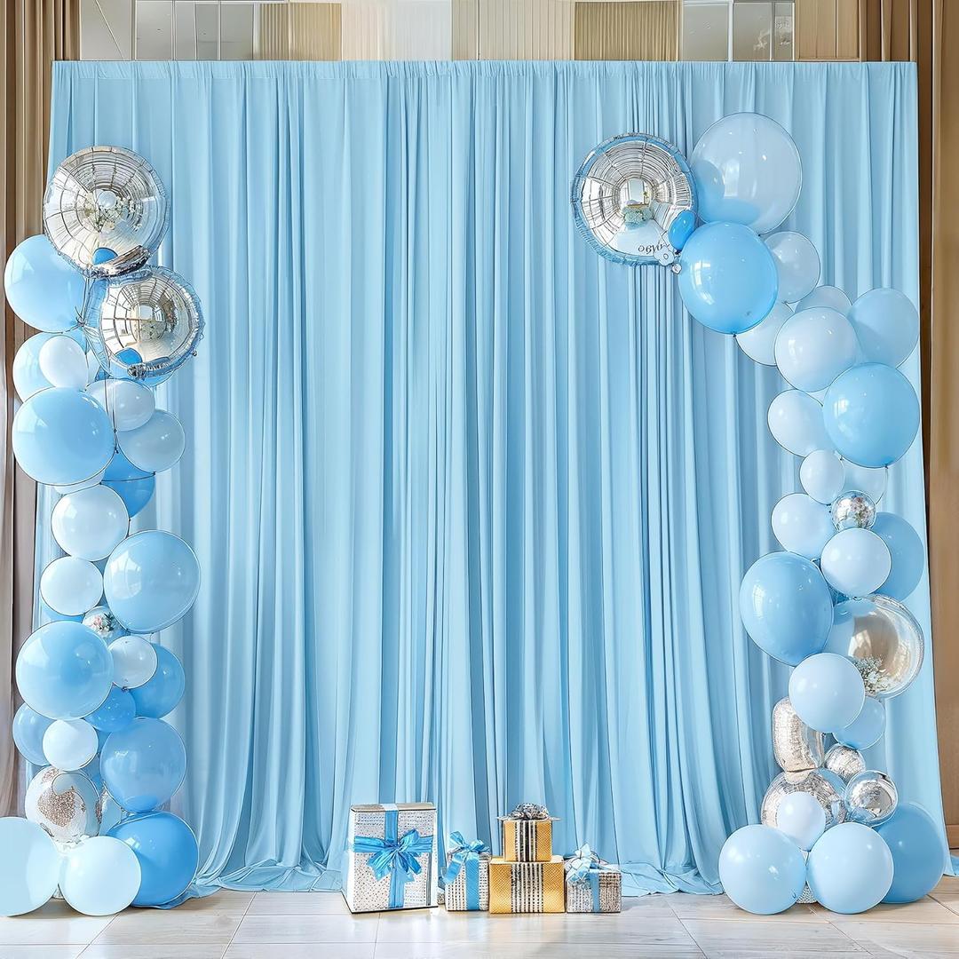 10x10ft Blue Backdrop Curtains for Baby Shower, Wrinkle Free Blue Curtains Photo Backdrop Drapes for Photography Weddings Birthday Soft Fabric Party Backgournd for Photoshoot 5x10ft, 2 Panels