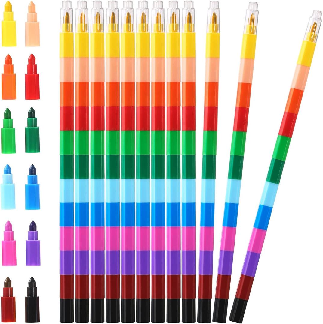 Leinuosen 12 Pieces Colorful Stacking Crayons Stackable Buildable Crayons for School Office Supplies, 12 Colors