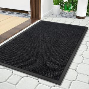 Yimobra Doormat Outdoor Indoor Entrance 29.5 x 17, All-Season All-Weather Front Door Mat, 100% Waterproof Welcome Matt for Floor Garage Outside Entry, Stain and Fade Resistant, Black Grey