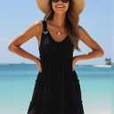ETCYY Sundresses for Women 2026 Vacation Swimsuit Cover Ups Boho Floral Beach Dress T-Shirts Tank Dresses (Black, L)