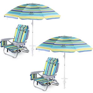 Nice C Chair Beach, Beach Chair with Umbrella for Adults, Stripe Backpack Beach Chair, Sand Chair with Cooler, High Back Lake Chair, Sillas De Playa, Cup Holder, Heavy Duty (Set of 2)