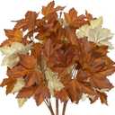 Hollyone 3Pcs Artificial Maple Leaves Short Branches Fall Greenery Branch Fake Leaves Stems Plants Faux Maple Shrubs Leaf Bushes Centerpieces Autumn Halloween Festival Party Decorations Fall Yellow (Orange)