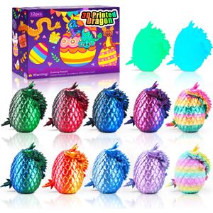Impossmaker 12pcs 3D Printed Dragon Eggs, Prefilled Easter Dragon Egg with Dragon Toy, Easter Basket Stuffer, Goodie Bag Fillers, Easter Egg Hunt, Unique Easter Basket Gifts for Kids