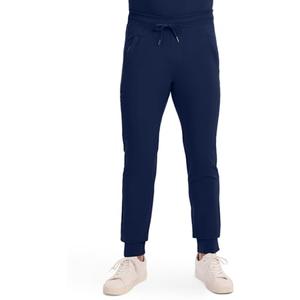 Cherokee Mens Mid Rise Jogger Scrub Pants with Zipper Cargo Pocket 360 Stretch Moisture Wicking PROTX2 Fabric - CK004A, S Short, Navy, S