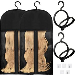 Labooe Hanging Wig Stand Portable Foldable Wig Holder Hair Extension Holder Wig Stand Wig Storage Bags 6 Pcs