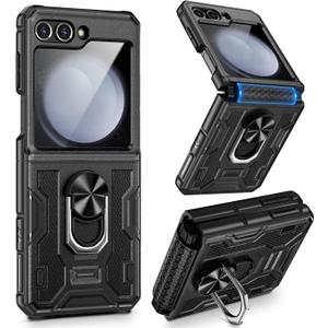 VEGO for Z Flip 5 Case, Samsung Flip 5 Case with 360 Rotate Ring Stand & Hinge Protection, Screen Protector, Drop Proof Full Body Cover Case for Samsung Galaxy Z Flip 5 - Black