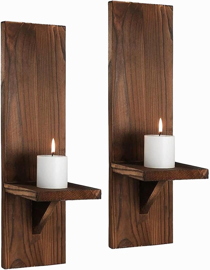 2Pcs Vintage Wall Sconces Candle Holder, Wooden Vintage Hanging Candlestick Holder, Handmade Hanging Wall Sconces for Bedroom, Dining Room, Bathroom, Living Room, Kitchen, Door