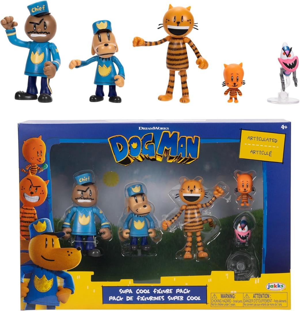 Dog Man Movie Action Figures Multipack Set, Includes 2.5 Inch Scale Figures - Inspired by The Dog Man Movie Toys, Lil Petey, Petey, Chief, and Flippy!