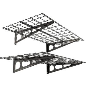 FLEXIMOUNTS 2-Pack 2x4ft 24-inch-by-48-inch Wall Shelf Garage Storage Rack Wall Mounted Floating Shelves, Black
