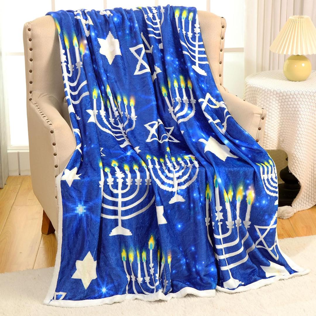 HunnmingRe Hanukkah Throw Blanket Hanukkah Gifts 50 x 60 Inches Magen David Menorah Printed Flannel Blanket Hanukkah Decorations for Home Decor Chanukah Gifts