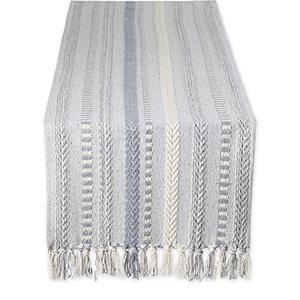 DII Farmhouse Braided Stripe Table Runner Collection, 15x108 (15x113, Fringe Included), Cool Gray