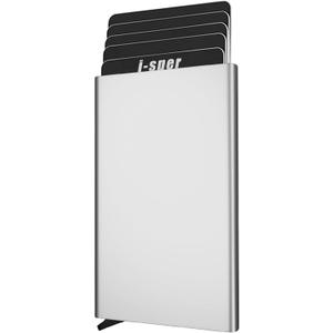 I-sper Slim Wallet for Men, Minimalist Metal Pop Up Wallet, RFID Blocking Credit Card Holder Wallet, Aluminum Business Card Holder Case, Mini Metal Wallet for Men, Silver