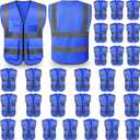 Safety Vests,Hi Vis Vest Reflective Vest with 5 Pockets and Zipper for Men Women, Neon Working Vest for Outdoor One Size (Blue)