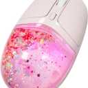 elec Space Wireless Bluetooth Mouse -Cute Clear Aqua Design, Glitter Liquid Sand Water Mouse with Optical Precision, Silent Clicks, LED Breathing Light,Transparent Retro Style for Home Office (Pink)