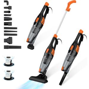 TC-JUNESUN Corded Vacuum Cleaner, 12 in 1 Ultra-Lightweight Vacuum Cleaners for Home 15KPa Powerful Suction Stick Vacuum with Washable HEPA Filter for Home, Car, Pet Hair, Carpet, Hard Floor (Black and Orange)