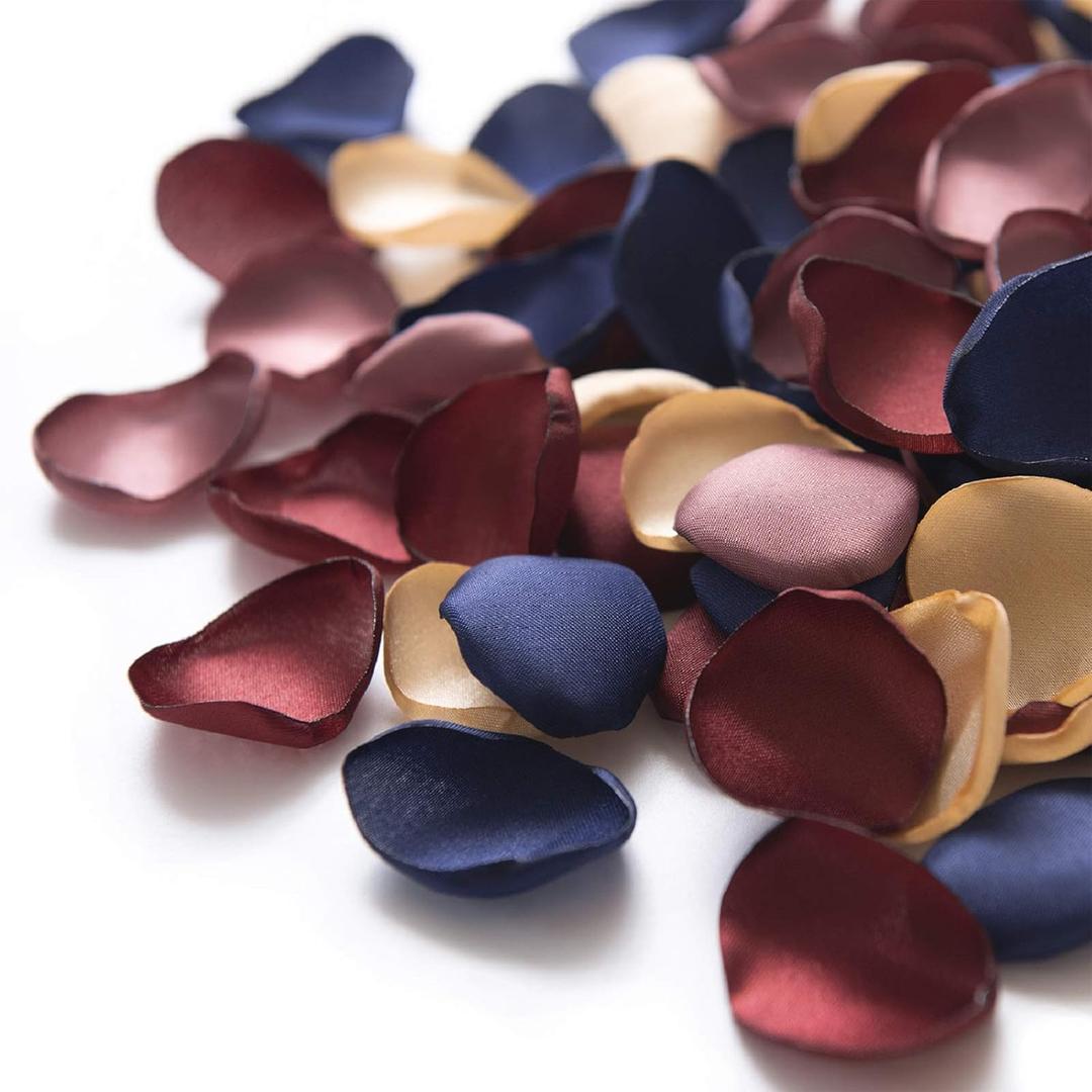 Ling's moment Rose Petals, Silk Flower Petals for Wedding/Aisle/Flower Girl Baskets/Table Centerpiece Dcor,etc.Burgundy Navy Gold 200pcs