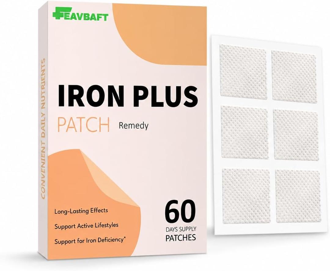 Iron Support Topical Patch – Natural Alternative, Easy to Use, 60 Days Supply – Sugar-Free, Latex-Free – Ideal for Energy & Vitality