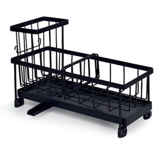 Kitchen Sponge Holder with Brush Holder Sink Caddy Organizer for Sink Kitchen Countertop Organizers and Storage Essentials Black (One Size)