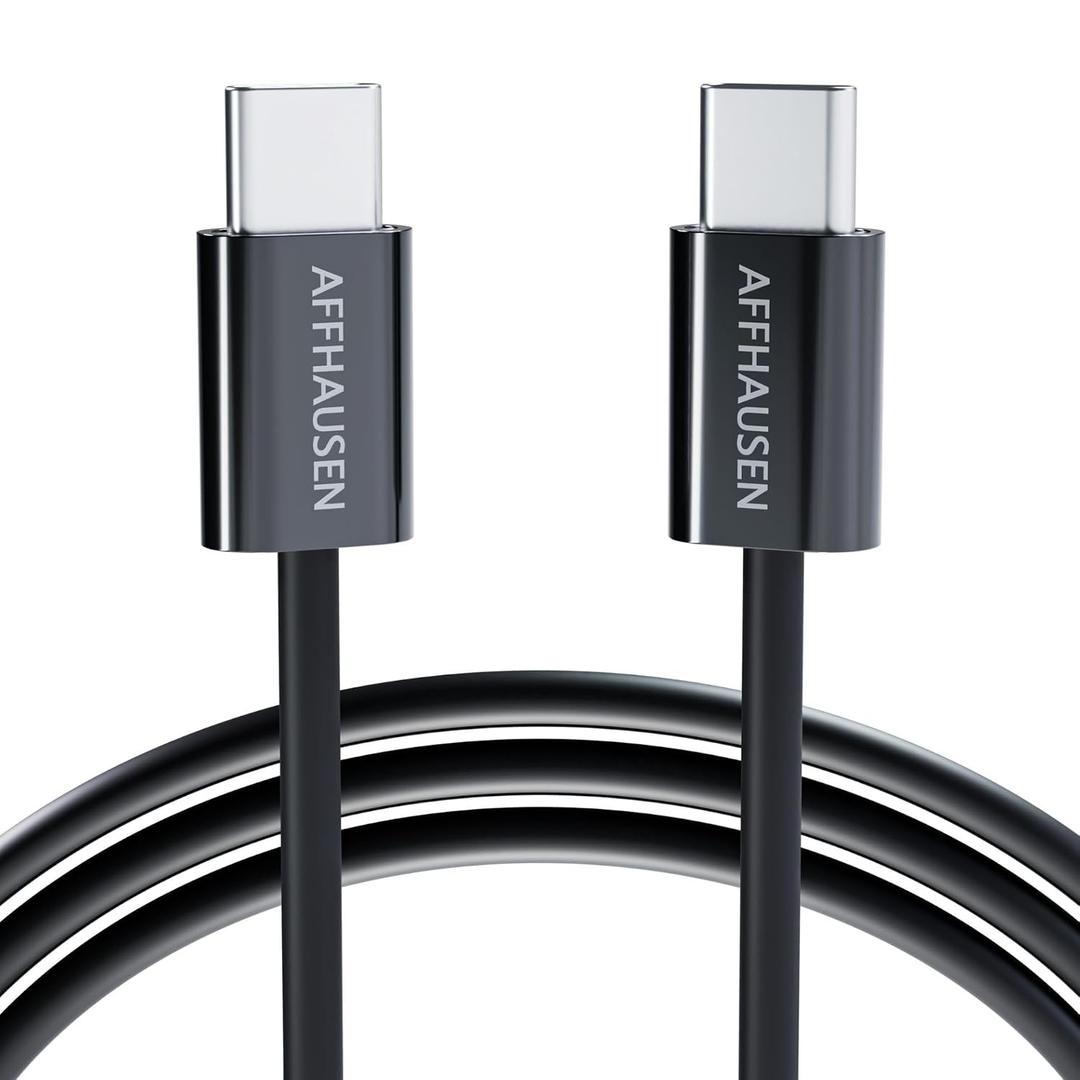 AFFHAUSEN USB C to USB C Cable 7ft (Matte Black), 60W Fast Charging, 480Mbps, USB-C Charging Cord for iPhone 17/16/15, MacBook Air/Pro, iPad Pro, Samsung Galaxy S25