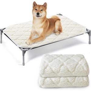 Elevated Dog Bed Pad Waterproof 2 Pack, Soft Plush Dog Pet Pad for Dog Cot Bed, Machine Washable Dog/Cat Beds Pad with Corner Straps, Waterproof (Pad Only, Bed not Included)