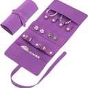 uxcell Travel Jewelry Bag Roll, Foldable Jewelry Travel Organizer with Tie Close Microfiber Jewelry Storage Roll Jewelry Case for Women Gift Necklaces Earrings Rings Bracelets, Purple