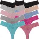 UWOCEKA Cotton Thongs for Women,Variety of Thong Lace Trim 10 Pack of Undies Panties Tanga (Large)