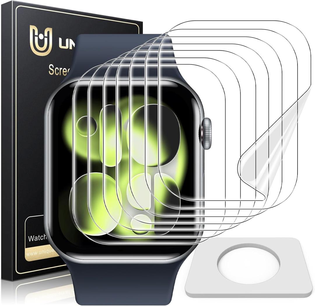 UniqueMe 8 Pack for Apple Watch Series 11/10 Screen Protector 46mm - [Strong Asorption] [Flexible TPU Not Glass][Non-Bubbles] iWatch Anti-Scratch Protection HD Clear Cover Soft Film (Transparent)