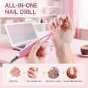 Professional Nail Drill Electric File 45000RPM, Portable Rechargeable Electric Nail File with 11 Drill Bits & 50 Sanding Bands, Low Noise Nail Drill Kit for Acrylic Gel Nails, Salon & Home Use, Pink