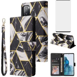 Compatible with Samsung Galaxy S20 Plus Glaxay S20+ 5G Wallet Case and Tempered Glass Screen Protector Flip Card Holder Stand Cell Phone Cases for Gaxaly S20+5G S20plus 20S + S 20 20+ G5 Black