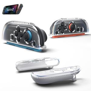 JSAUX Protective Case for Nintendo Switch 2 JoyCon, PC Transparent Front & TPU Soft Back Grip Cover for Switch 2 Controller, Shockproof, Scratch-Resistant, Ergonomic Design