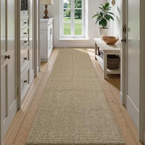 Uphome Kitchen Runner Rug, 2'6x10 Washable Boho Rug Runners for Hallways Non Slip, Low Pile Woven Cotton Modern Carpet Runners, Stain Resistant Bedroom Runner Rug for Hallway Entryway Entrance, Tan