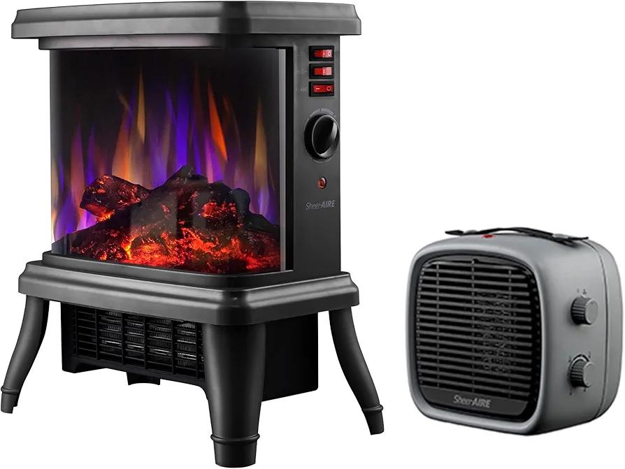 18“ Electric Wood Stove Fireplace with Flame Effect,Black 4 in 1 Freestanding Indoor Space Heater.White Basics Ceramic Heater Space Heaters for Indoor Use Overheat Protection Tilt Protection Low Noise