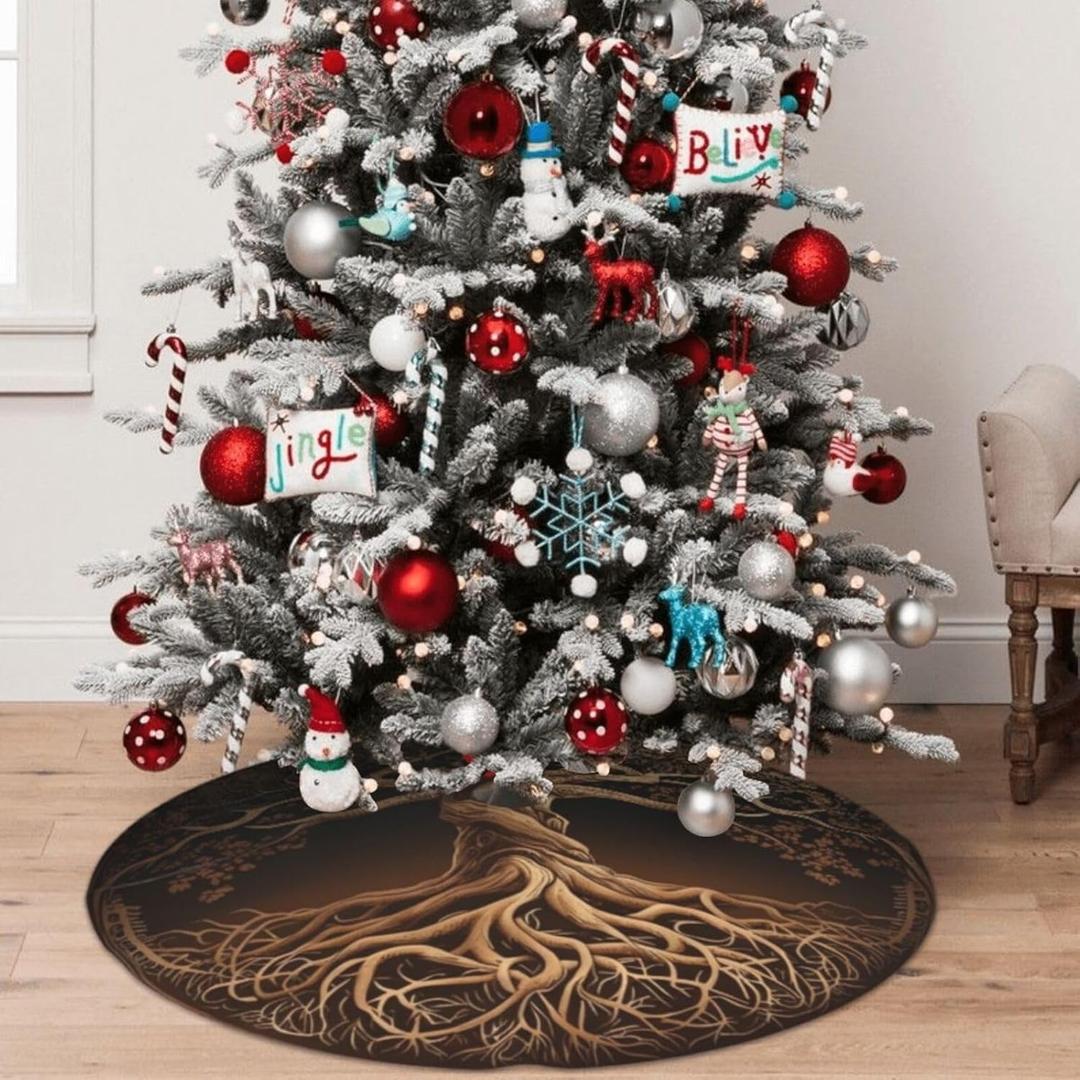 Tree Viking Christmas Tree Skirt 36 Inch Mat Funny Party Holiday Festive Decor Supplies for Home Occasion Ornament Decorations (The Tree of Life)