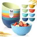 Teivio 16-Piece Cereal Bowls,26oz Wheat Straw Bowls Set, Unbreakable Durable Plastic Bowls for Kitchen, Camping, Kids Salad Snack Bowl Reusable,Dishwasher Safe, Multicolor