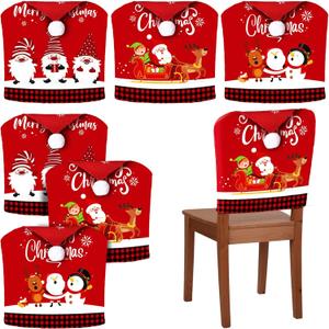 Ganeen 6 Pcs Christmas Chair Cover Buffalo Plaid Dining Chair Santa Claus Hat Shoes Felt Slipcovers Merry Christmas Back Covers for Banquet Kitchen Holiday Party Decoration(Stylish Style)