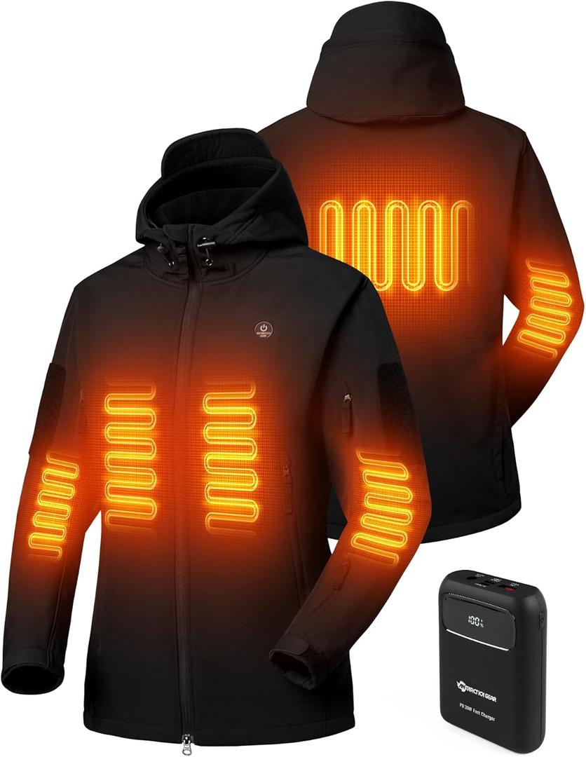 ANTARCTICA GEAR Heated Jacket for Women, Soft Shell Winter Coat with 12V 15000mAh Battery Pack, Hooded Heated Jacket (X-Large, Black)