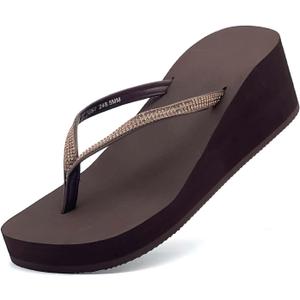 xinran & shengli Women Wedge Arch Support Platform Flip Flops Comfortable Cushioned Rubber Thong Sandals with Rhinestone, Size 5.5
